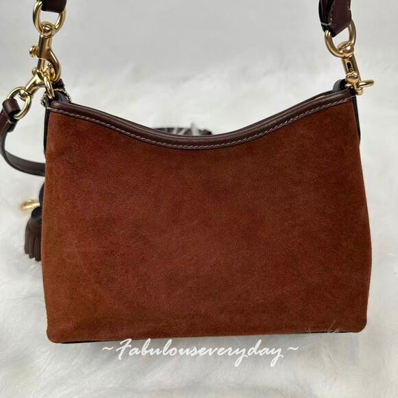 Coach Laurel Small Shoulder Bag With Tassels In Suede/Brown/Maple CCF14 - Picture 5 of 12
